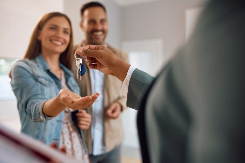 First-time buyers viewing a new build home in the UK