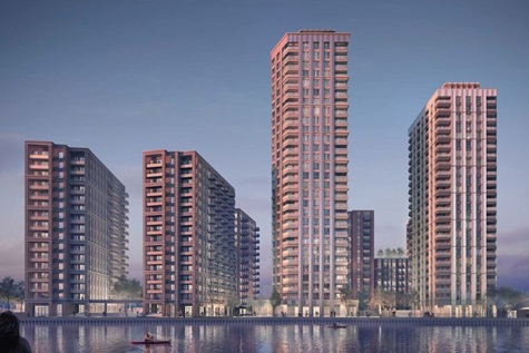 High rises at the Canning Town Crown Wharf development, highlighting the popularity of quality affordable new flats in the area.